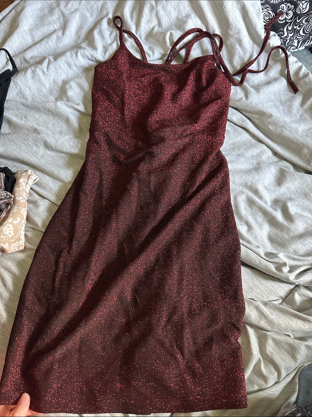 Amazon Sparkle Burgundy Midi Slip Dress with Spaghetti Straps